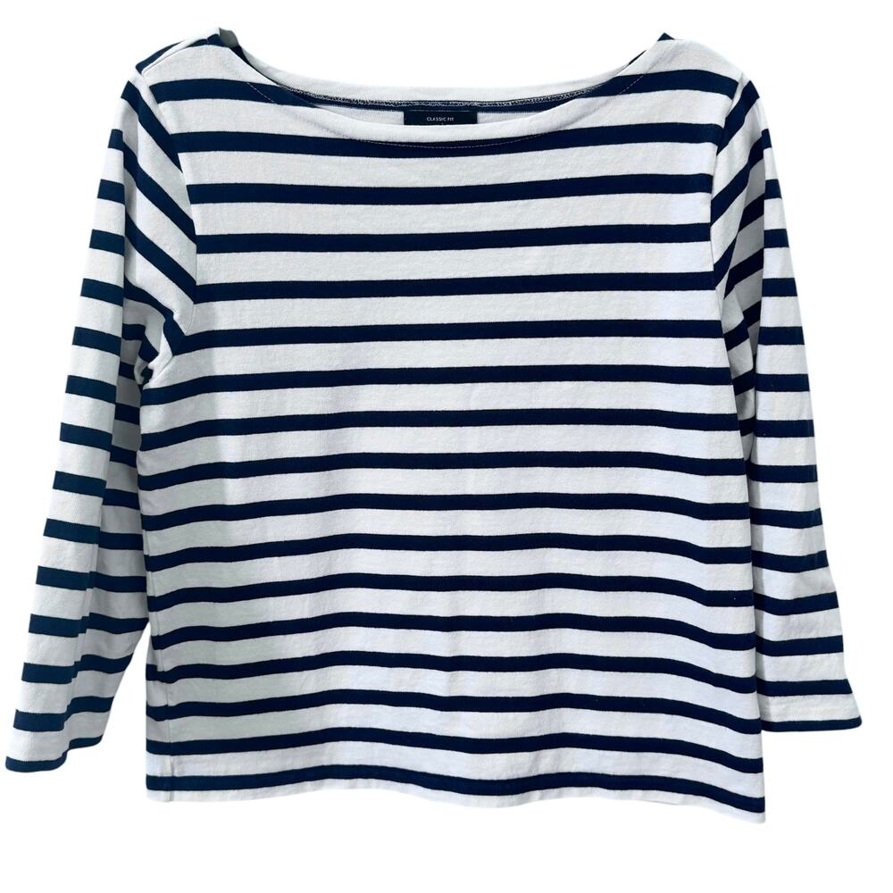 J. Crew Classic Fit 100% Cotton Boatneck Striped T-Shirt White Navy Size Medium - Picture 4 of 10